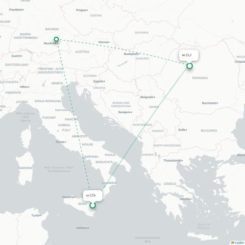 Mapa de vuelo directo Catania - Cluj