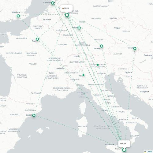 Catania - Düsseldorf kaart van rechtstreekse vlucht