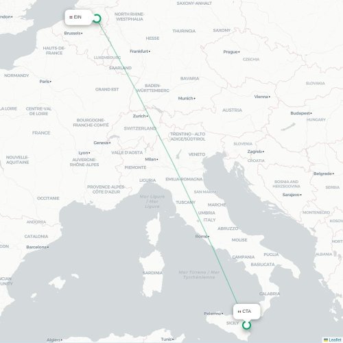 Mapa lotu bezpośredniego Katania – Eindhoven