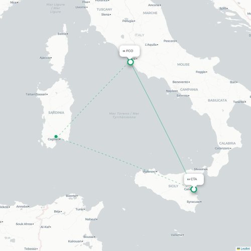 Mapa lotu bezpośredniego Katania – Rzym