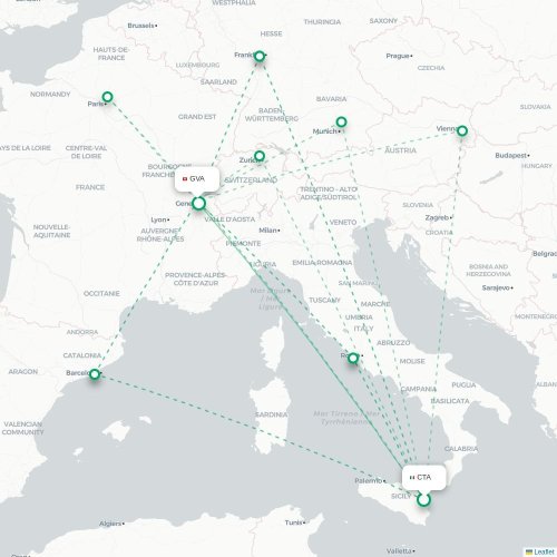 Catania - Geneve karta över direktflyg