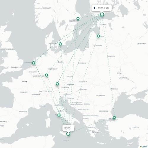 Mapa de vuelo directo Catania - Helsinki