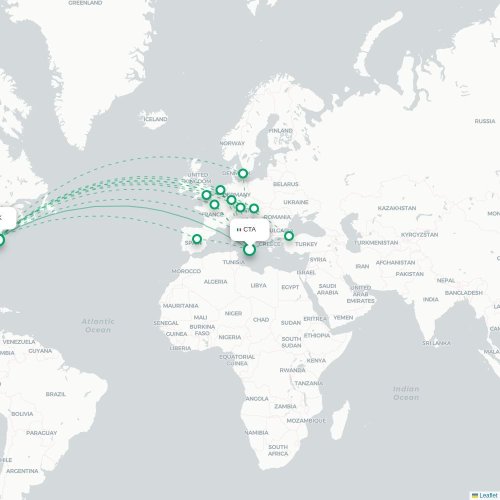 Mapa de vuelo directo Catania - Nueva York