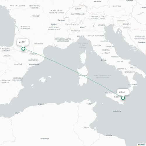 Catania - Tarbes karta över direktflyg