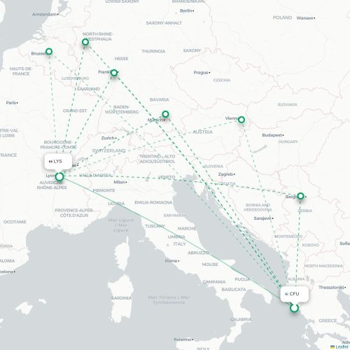 Catania - Lyon karta över direktflyg