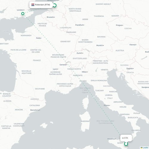 Mapa lotu bezpośredniego Katania – Rotterdam
