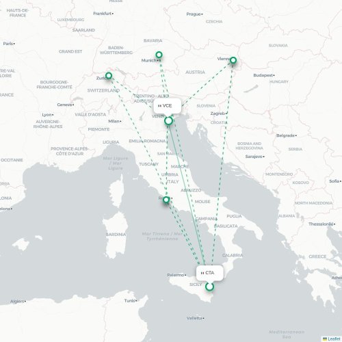 Mapa lotu bezpośredniego Katania – Wenecja