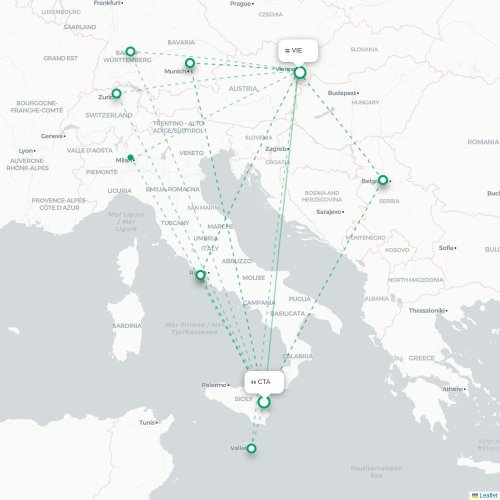 Catania - Wien karta över direktflyg