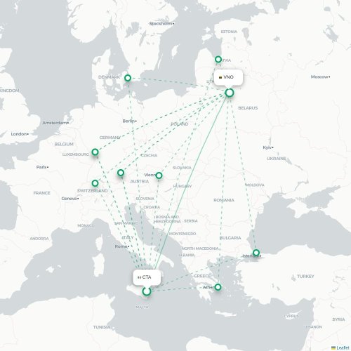 Mapa lotu bezpośredniego Katania – Wilno
