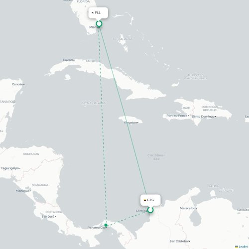 Cartagena – Fort Lauderdale suoran lennon kartta