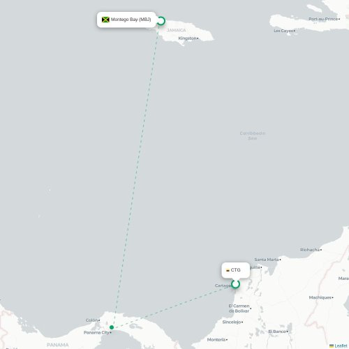Carthagène - Montego Bay carte du vol direct