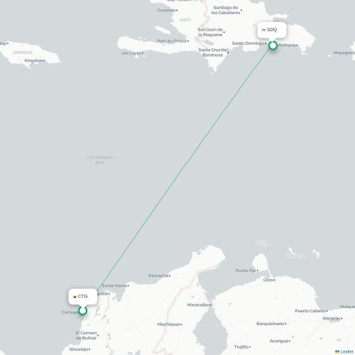Cartagena – Santo Domingo suoran lennon kartta