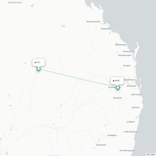 Mapa de vuelo directo Charleville - Toowoomba City