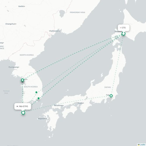 Mapa lotu bezpośredniego Sapporo – Czedżu
