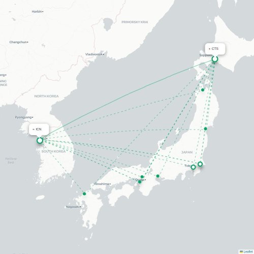 Mapa lotu bezpośredniego Sapporo – Inczhon