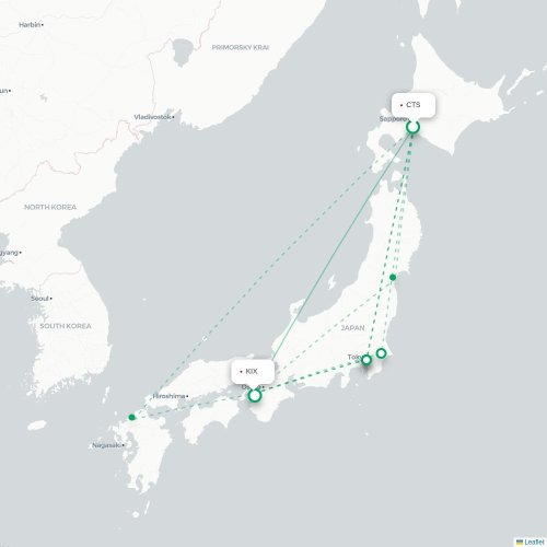 Mapa lotu bezpośredniego Sapporo – Osaka