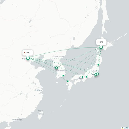 Mapa lotu bezpośredniego Sapporo – Pekin