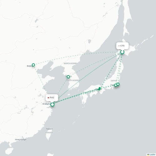 Mapa lotu bezpośredniego Sapporo – Szanghaj