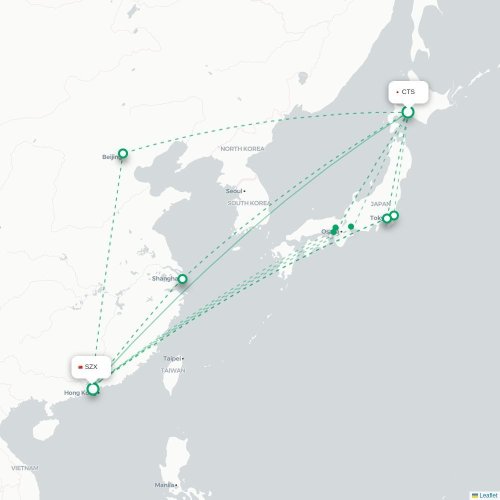 Mapa lotu bezpośredniego Sapporo – Shenzhen