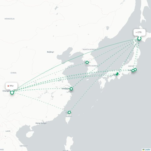 Mapa lotu bezpośredniego Sapporo – Chengdu