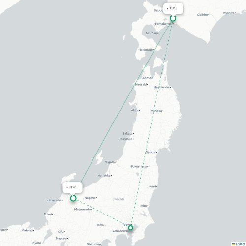 Mapa lotu bezpośredniego Sapporo – Toyama