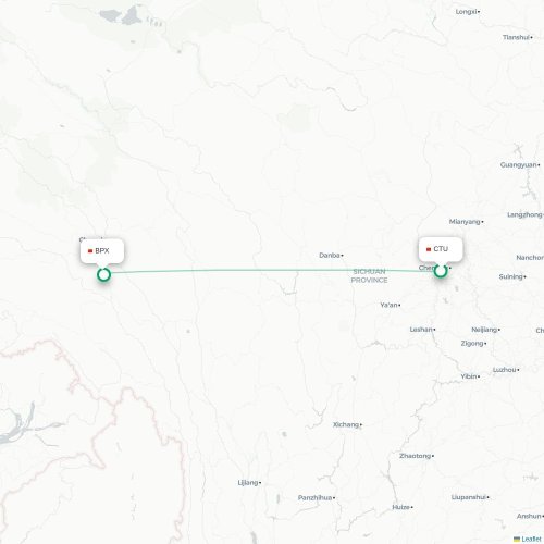 Mapa lotu bezpośredniego Chengdu – Qamdo