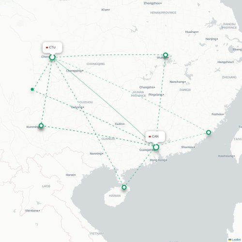 Mapa de vuelo directo Chengdu - Cantón