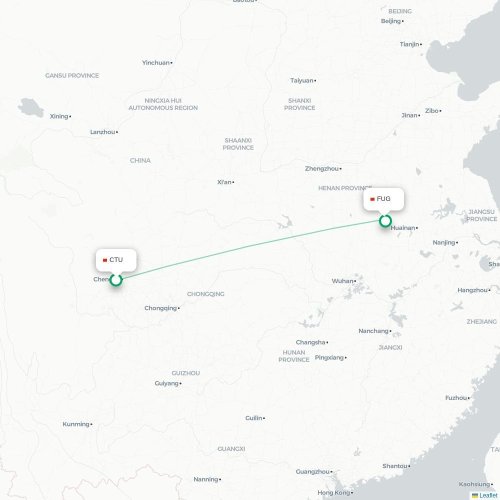 Mapa lotu bezpośredniego Chengdu – Fuyang