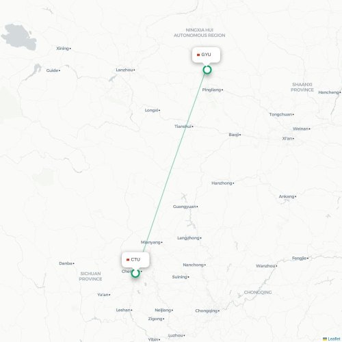 Mapa lotu bezpośredniego Chengdu – Guyuan