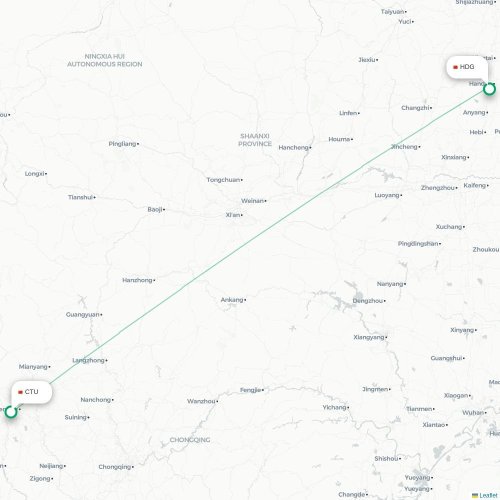 Mapa de vuelo directo Chengdu - Handan