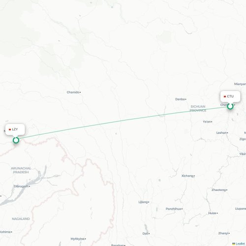 Mapa lotu bezpośredniego Chengdu – Nyingchi