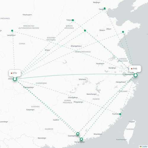 Mapa de vuelo directo Chengdu - Shangai