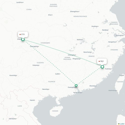 Mapa de vuelo directo Chengdu - Sanming