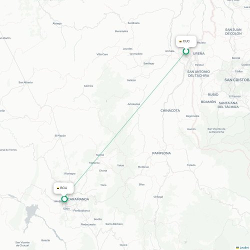 Mapa de vuelo directo Cúcuta - Bucaramanga