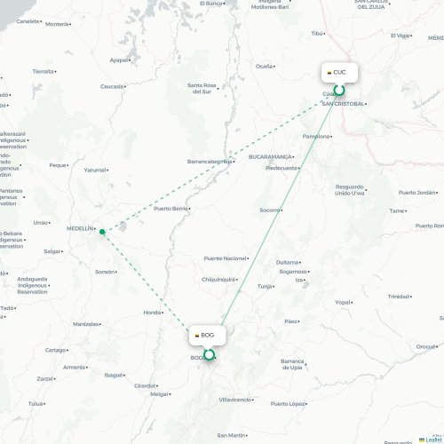 Mapa de vuelo directo Cúcuta - Bogotá