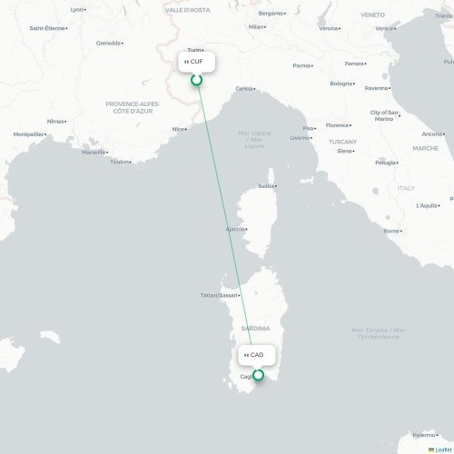Mapa lotu bezpośredniego Cuneo – Cagliari