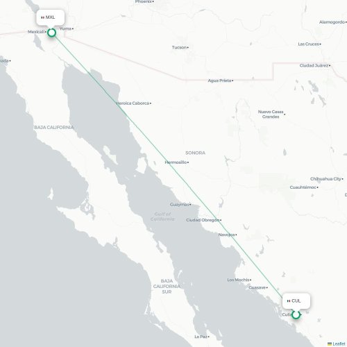 Culiacán - Mexicali kort over direkte fly