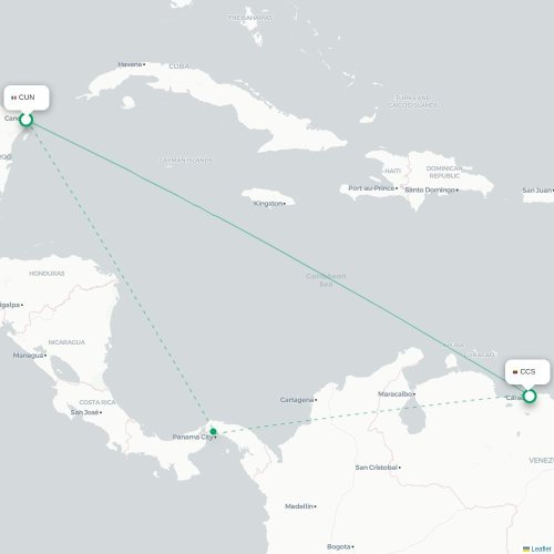Mapa de vuelo directo Cancún - Caracas