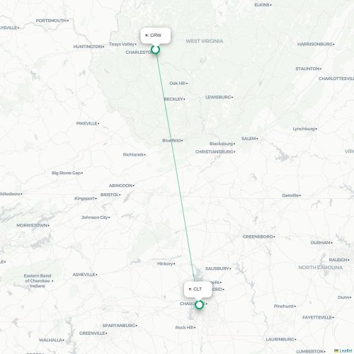 Mapa lotu bezpośredniego Cancún – Charlotte