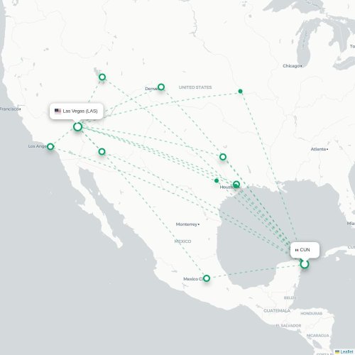 Cancun - Las Vegas karta över direktflyg