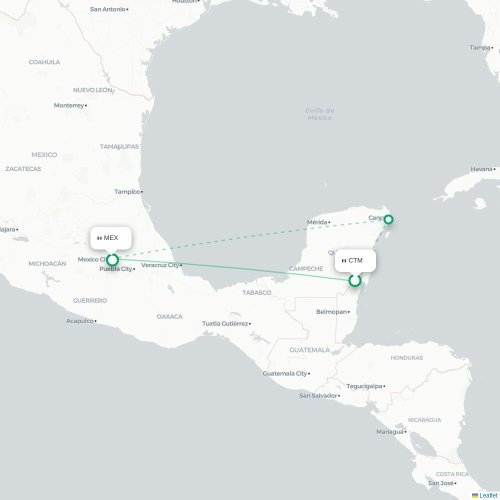 Mapa de vuelo directo Cancún - Ciudad de México, D.F.