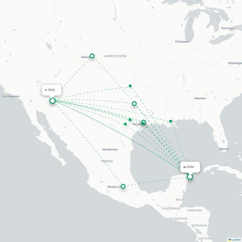 Mapa lotu bezpośredniego Cancún – Phoenix
