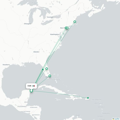 CUN routes and destination map