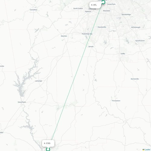Willemstad - Atlanta kaart van rechtstreekse vlucht