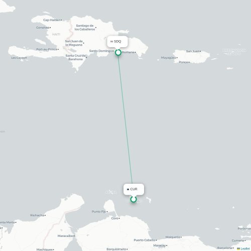 Mapa de vuelo directo Willemstad - Santo Domingo