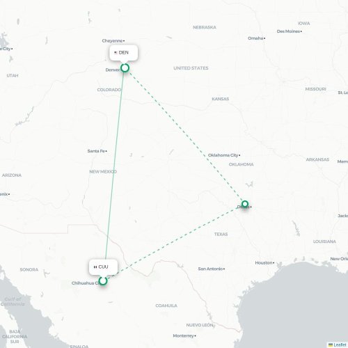 Chihuahua - Denver karta över direktflyg