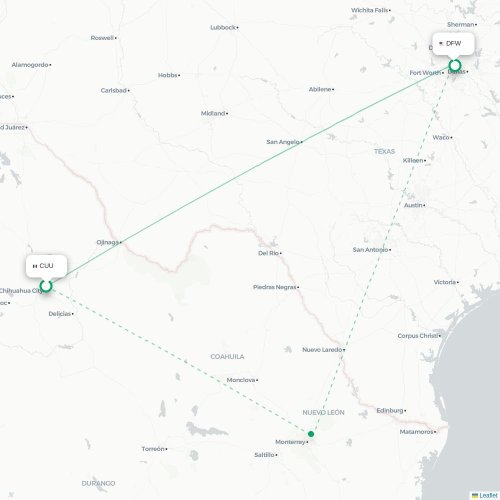 Chihuahua - Dallas karta över direktflyg