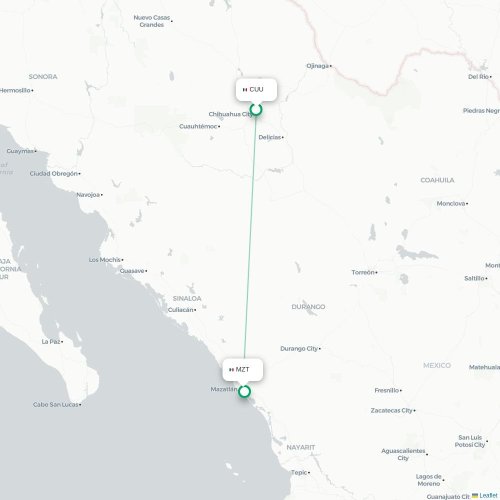 Chihuahua - Mazatlan karta över direktflyg
