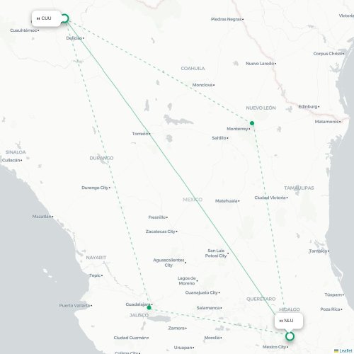 Chihuahua - Mexico City karta över direktflyg