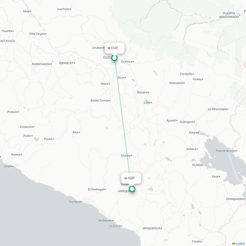 Cuzco - Arequipa karta över direktflyg